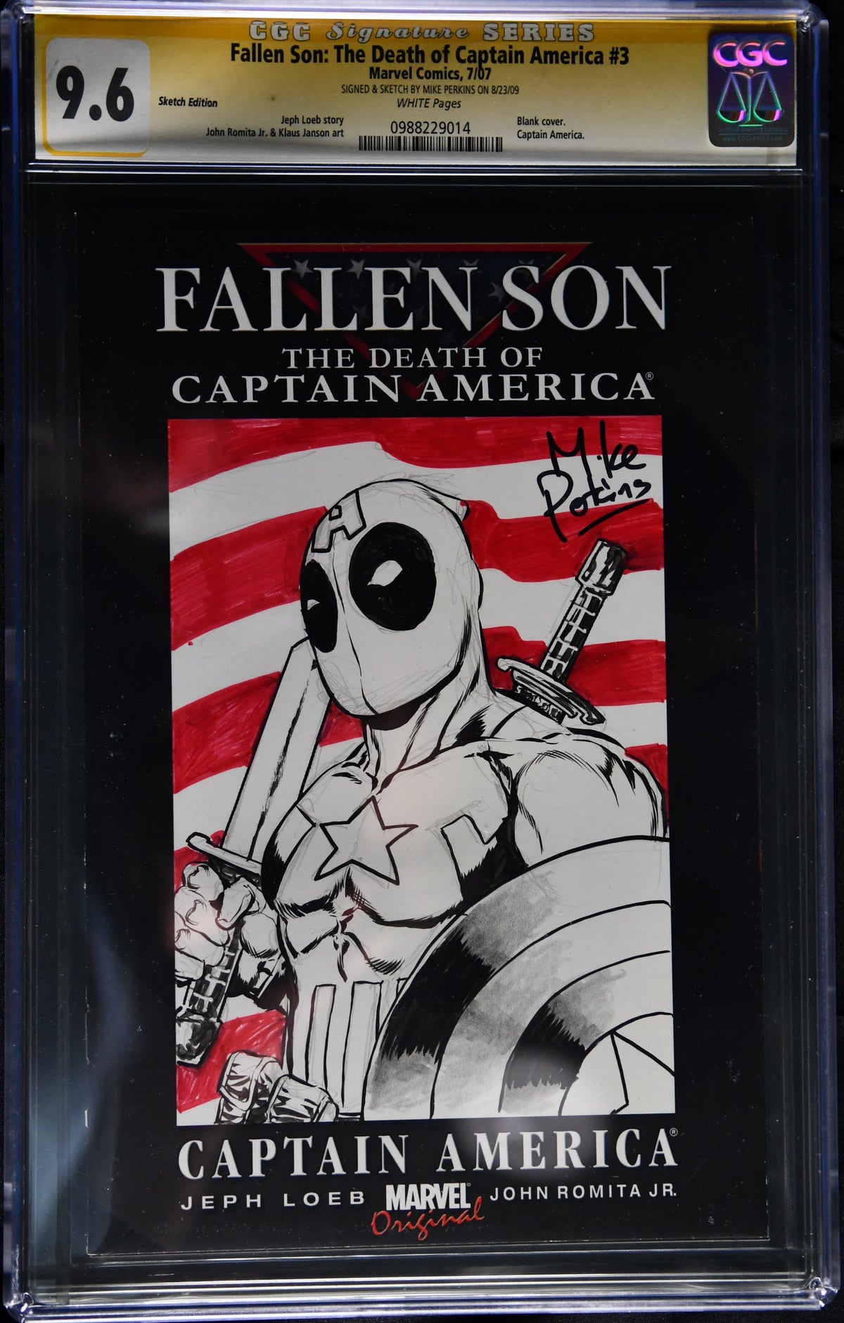 Fallen Son #3 CGC SS 9.6 Mike Perkins “Captain Deadpool” Original Sketch