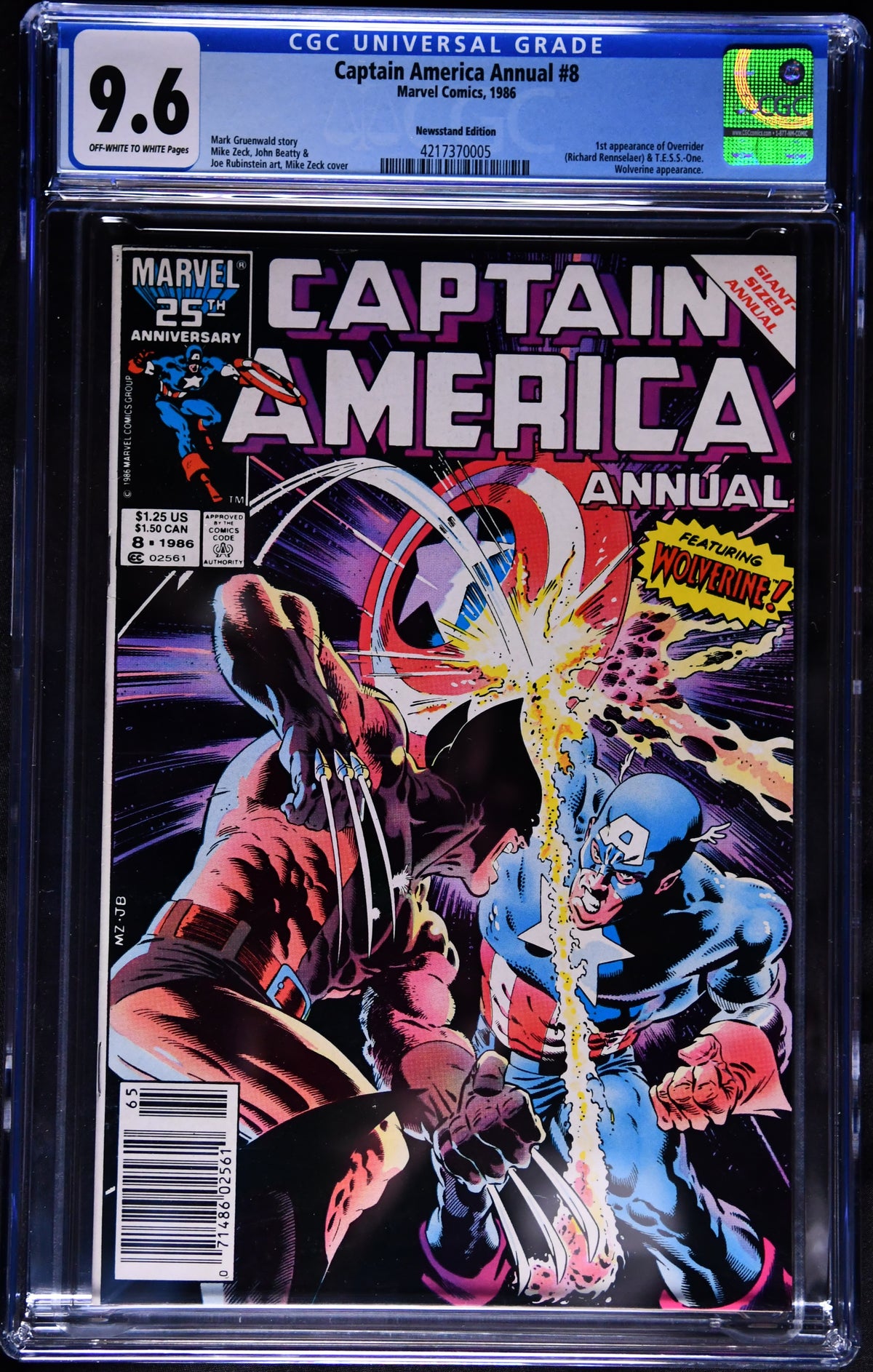Captain America Annual #8 CGC 9.6 Newsstand Wolverine Mike Zeck 1st Overrider