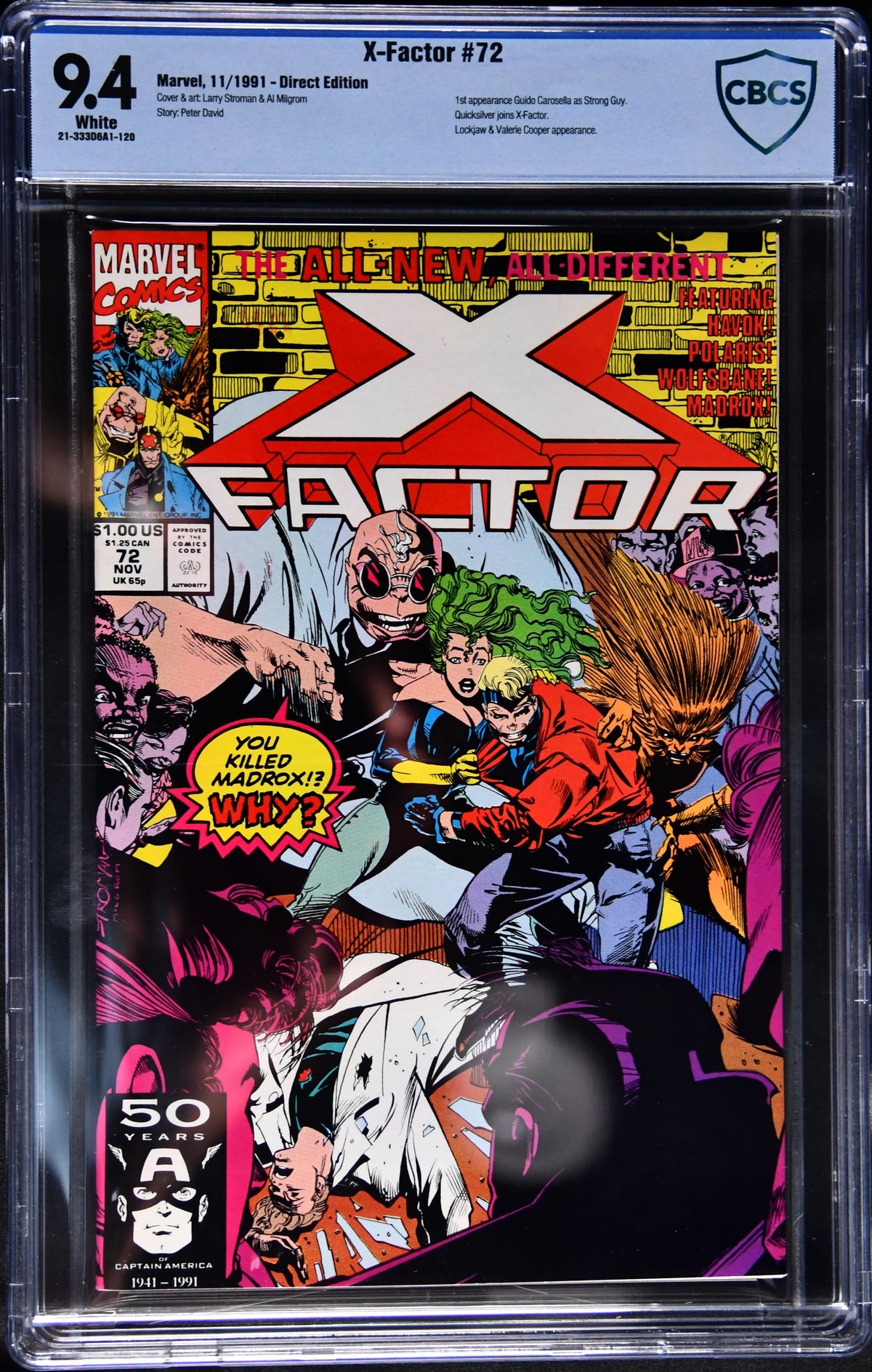 X-Factor #72 (1991) CBCS 9.4 White Pages 1st Guido as Strong Guy