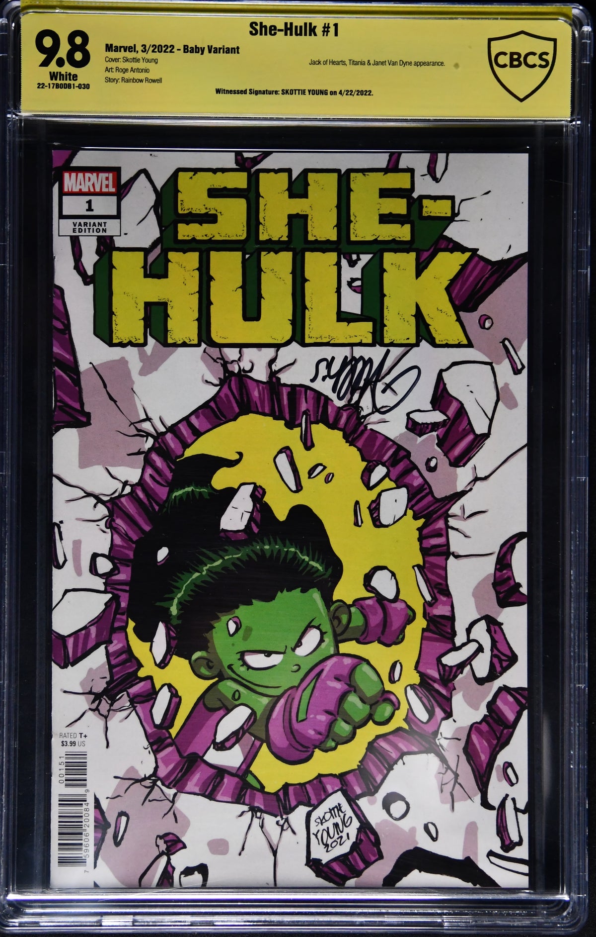 She-Hulk #1 (2022) CBCS 9.8 Signed Skottie Young Baby Variant White Pages