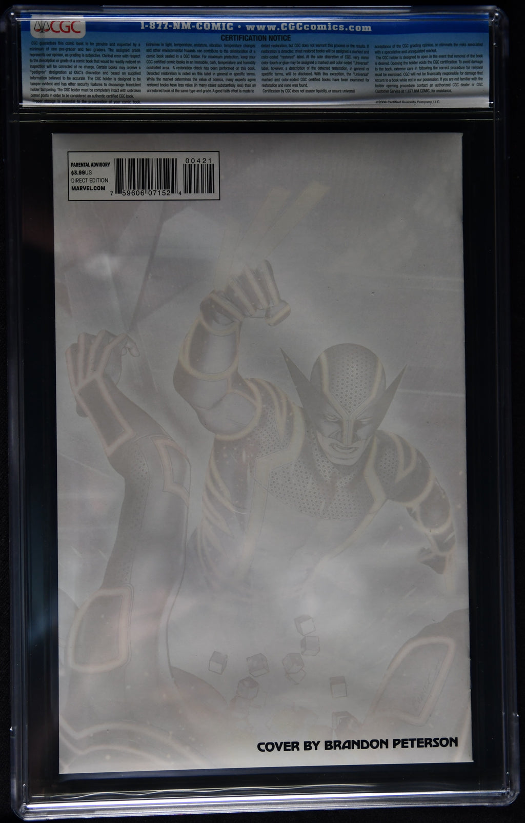 Wolverine #4 CGC 9.8 TRON Variant Brandon Peterson 1:10 Marvel 2011
