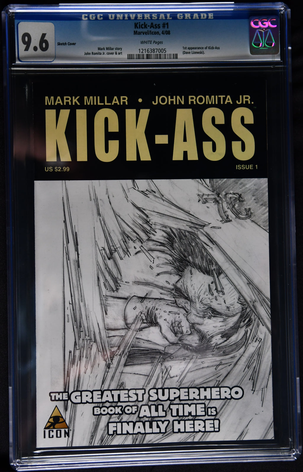Kick-Ass #1 CGC 9.6 John Romita Jr Sketch Variant 1st Kick-Ass 2008