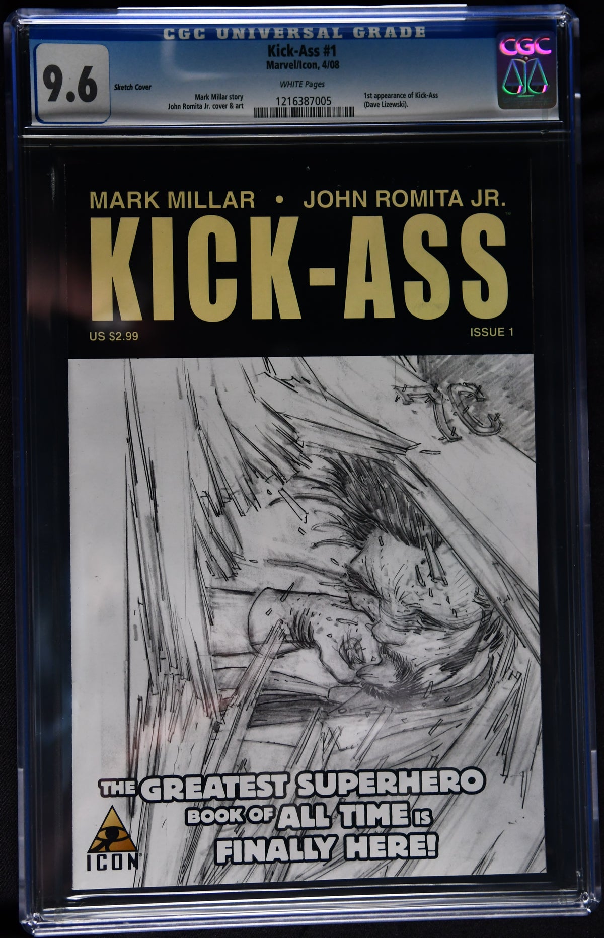 Kick-Ass #1 CGC 9.6 John Romita Jr Sketch Variant 1st Kick-Ass 2008