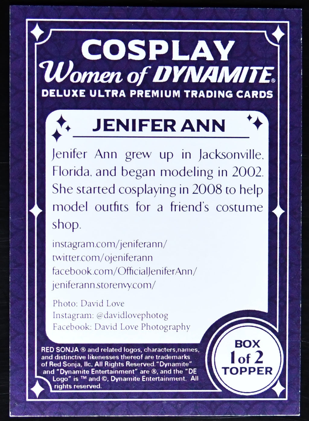 Jenifer Ann Signed Red Sonja Cosplay Women of Dynamite Box Topper 1 of 2