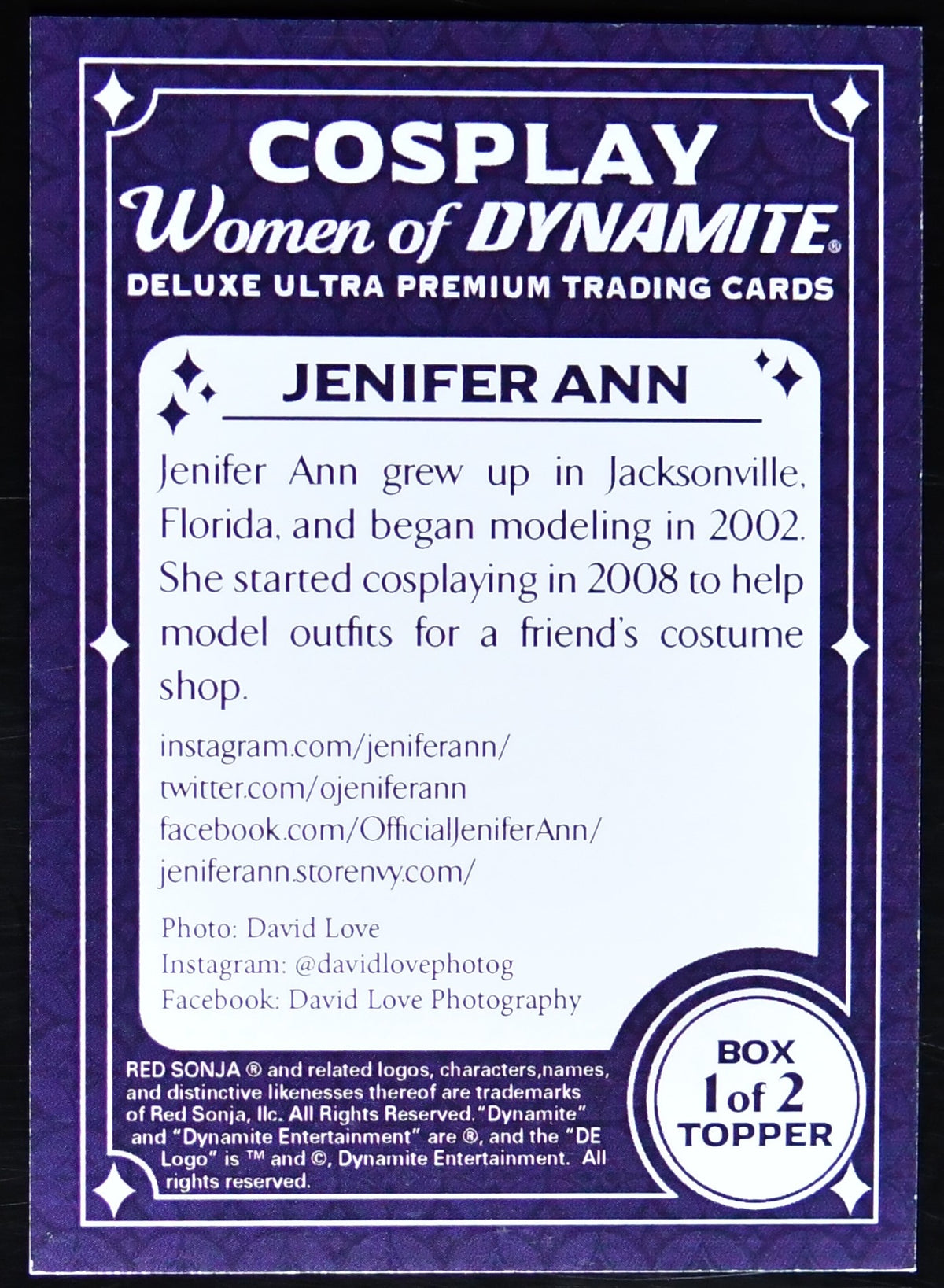Jenifer Ann Signed Red Sonja Cosplay Women of Dynamite Box Topper 1 of 2