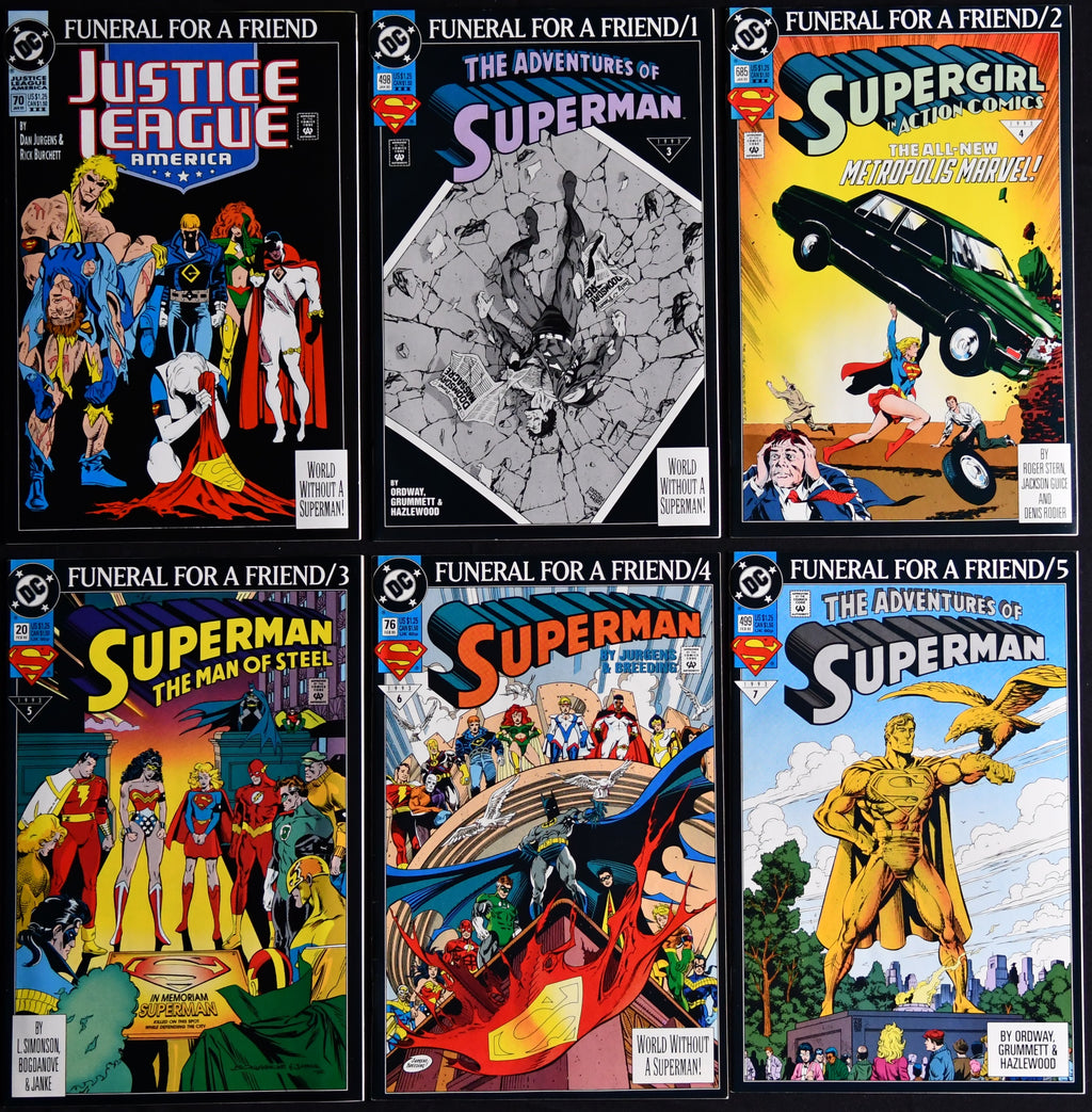Funeral for a Friend Complete Set + World Without Superman Poster DC 1993