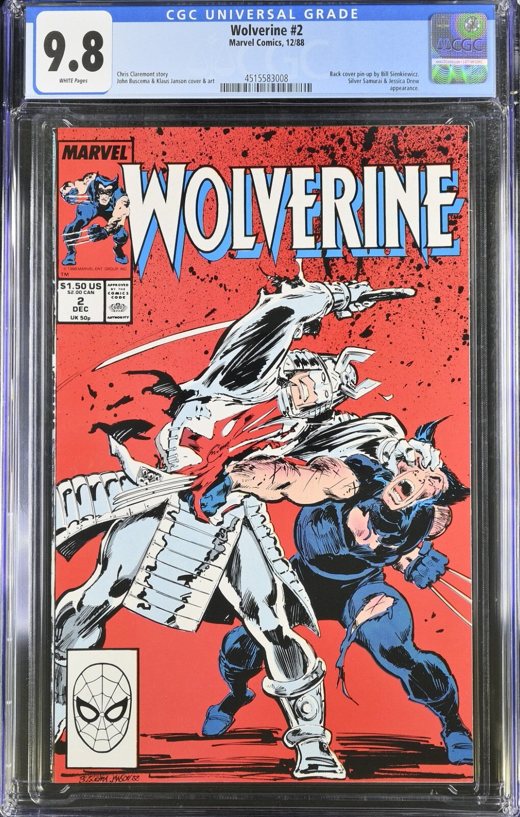 Wolverine #2 1988 CGC 9.8 Silver Samurai Jessica Jones