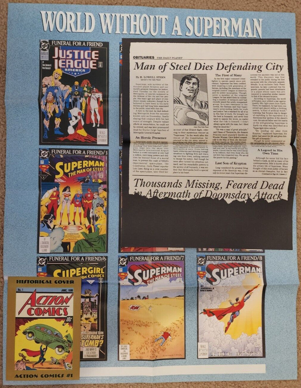 World Without Superman Funeral/Obituaries Daily Planet/Action Comic #1 Post Card