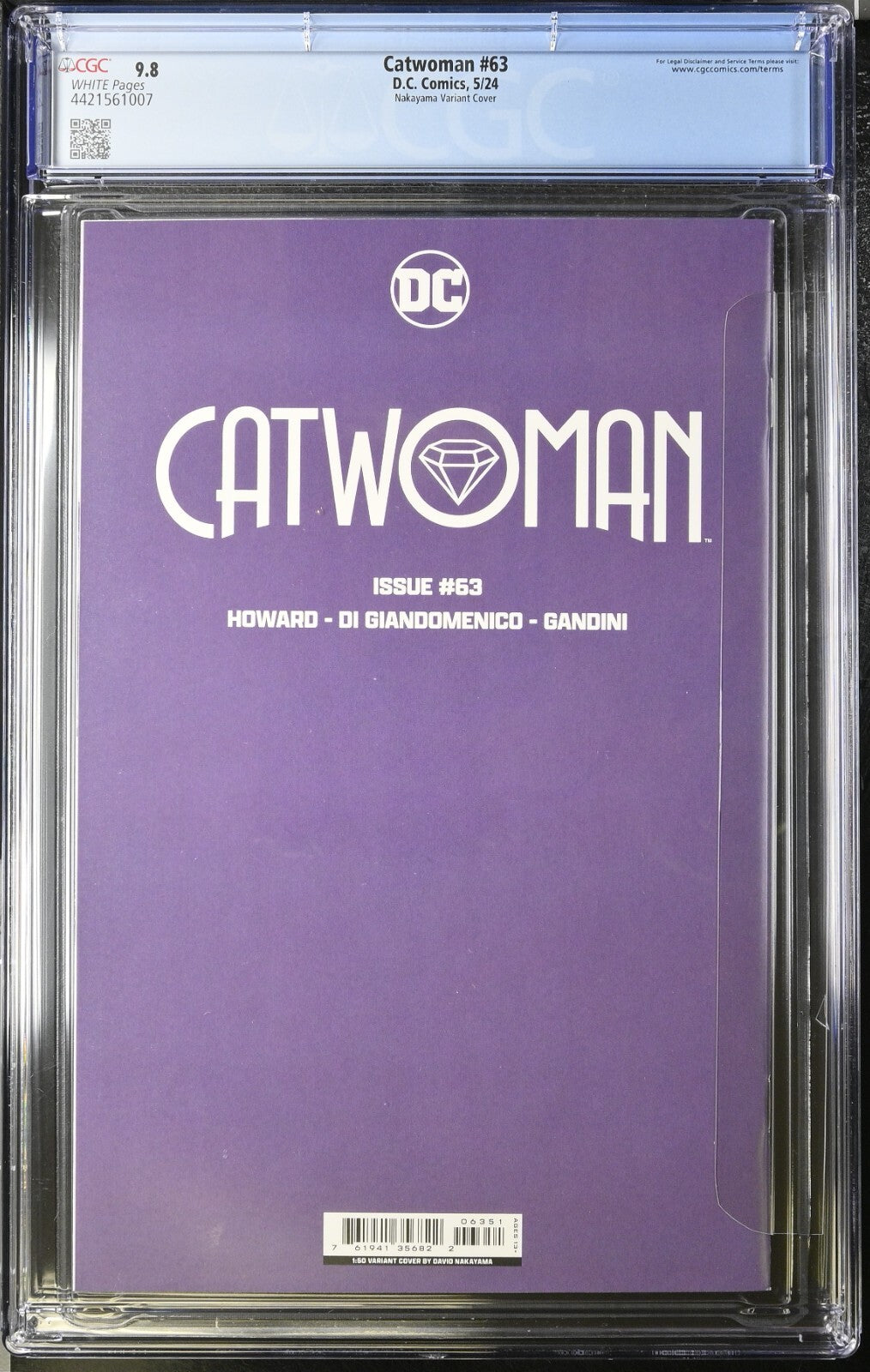 Catwoman #63 CGC 9.8 1:50 David Nakayama Virgin Variant Cover F 2024