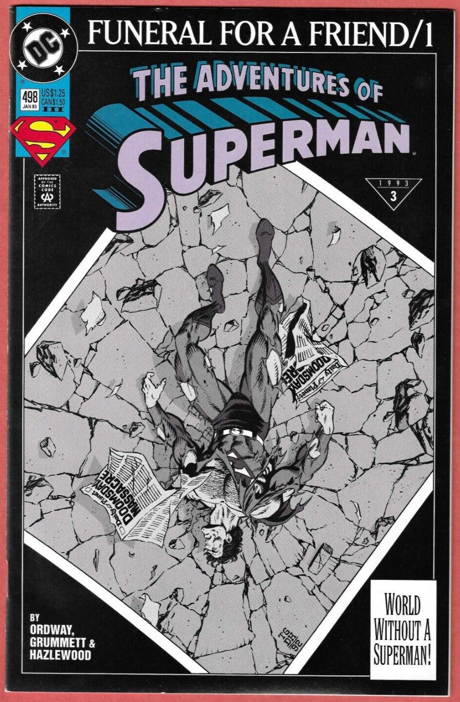Adventures of Superman 498 Rare 3rd Print - Doomsday Death Funeral Copy A
