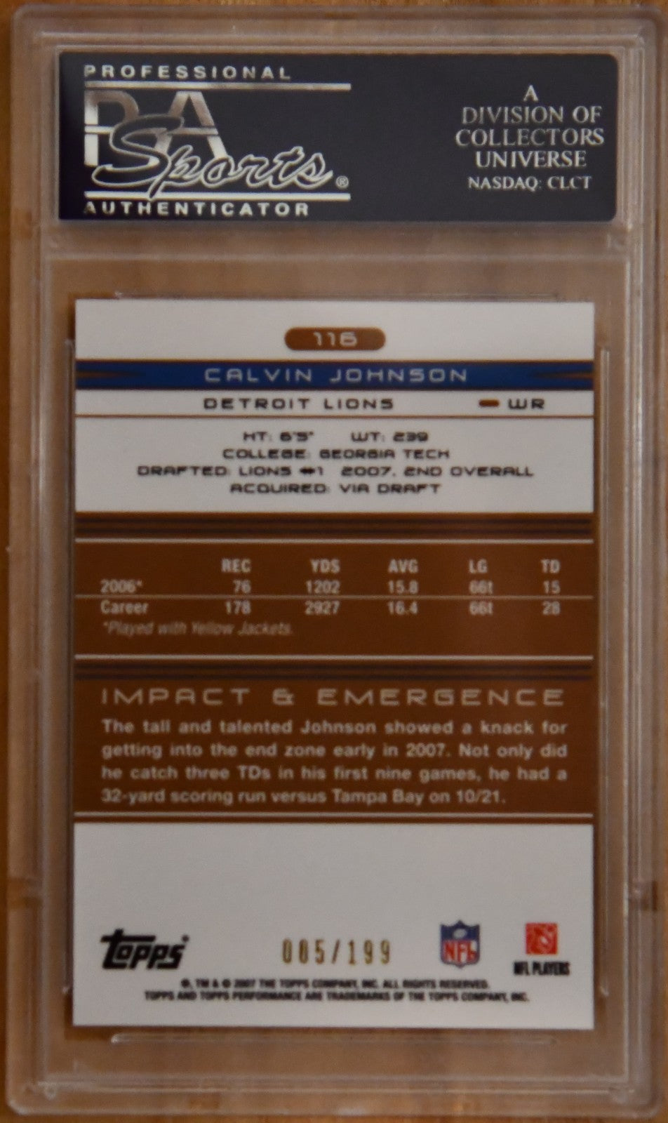 2007 Topps Performance #116 Calvin Johnson Bronze PSA 10