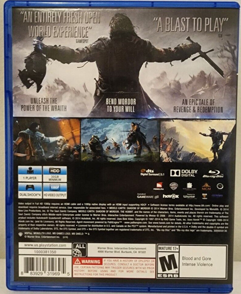 Middle Earth:Shadow of Mordor - Sony PlayStation 4