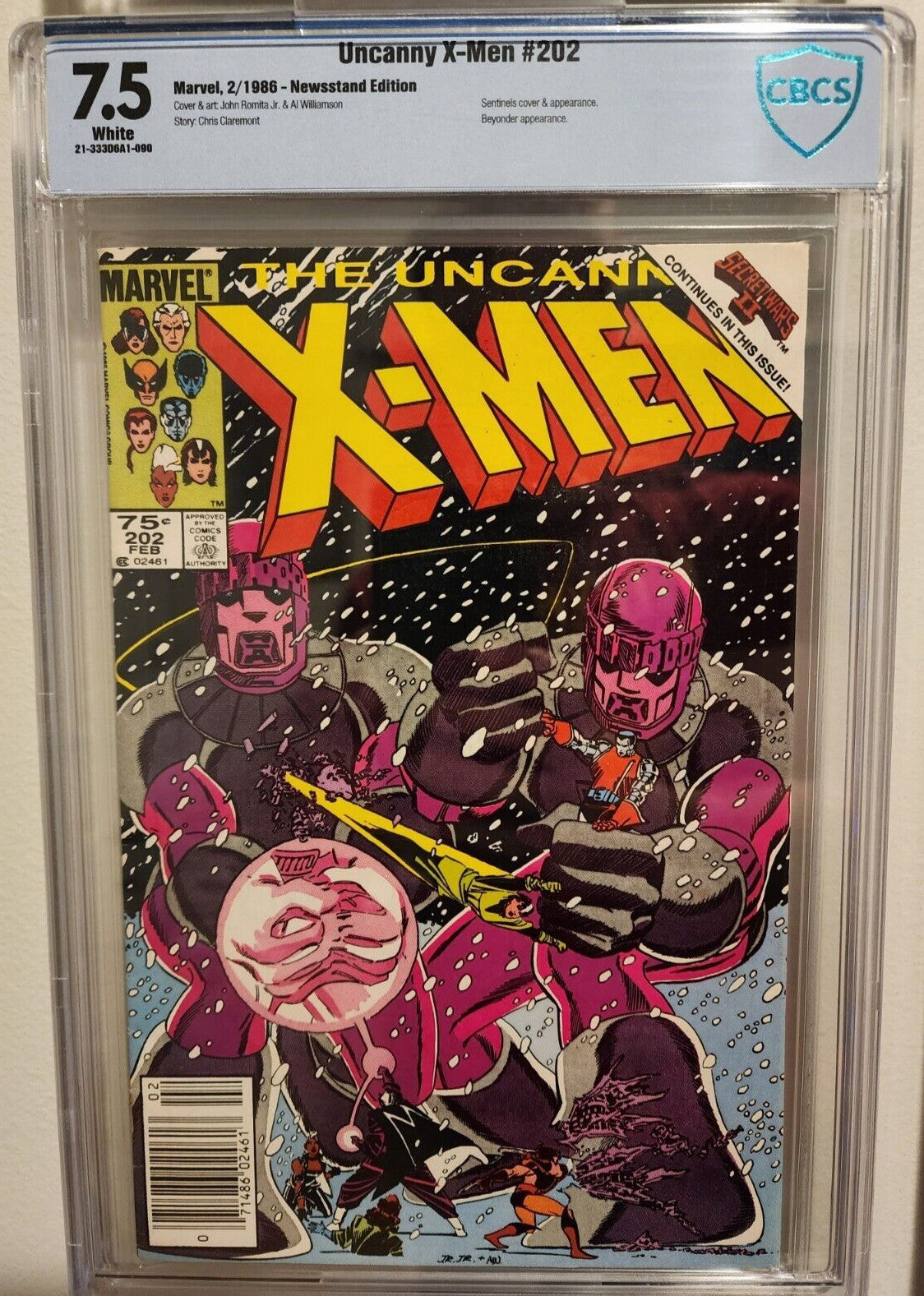 Uncanny X-Men 202 Newsstand CBCS 7.5 1986 Not CGC Secret Wars Unpressed