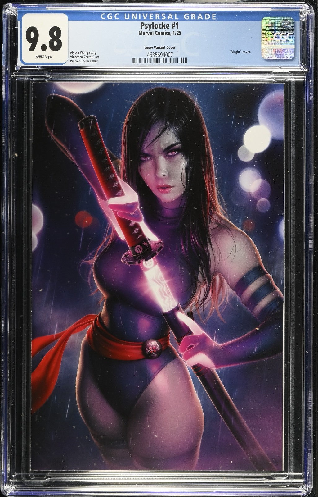 Psylocke #1 Warren Louw Glowing Katana Virgin Variant /500 CGC 9.8 with COA