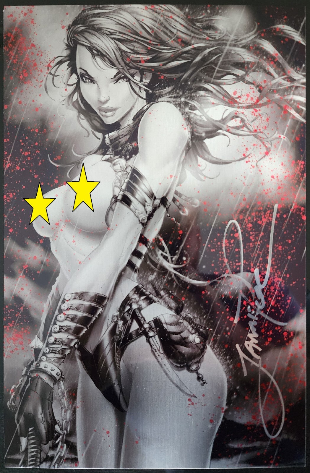 Born of Blood #4 Signed Jamie Tyndall Storm Topless B&W Bloody Variant Metal COA
