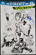 Justice League #1 Signed Ebas Most Good Hobby B&W Sketch Variant DC 2016 Rebirth