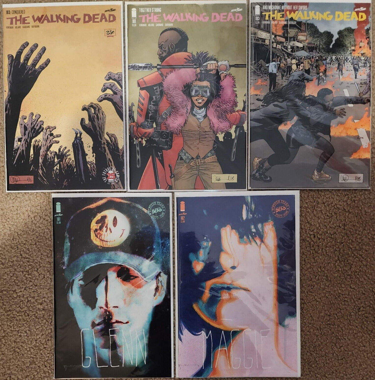 Walking Dead Comic Lot 5 Issues 163, 181, 181 Glenn, 182, 183 Image Skybound