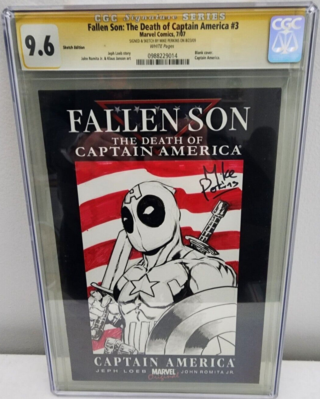 Fallen Son Death of Captain America 3 CGC 9.6 SS Mike Perkins Deadpool Sketch