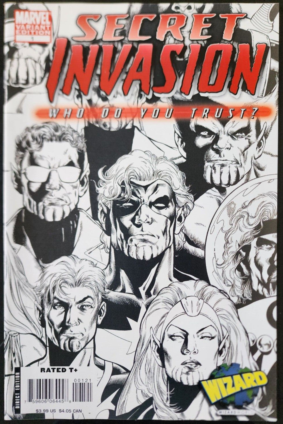 SECRET INVASION WHO DO YOU TRUST #1 WIZARD VARIANT MARVEL 2008 B&W Disney Show