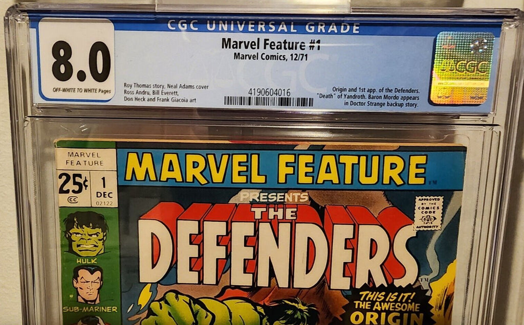 Marvel Feature #1 CGC 8.0 1st Appearance and Origin Defenders! Hulk 1971